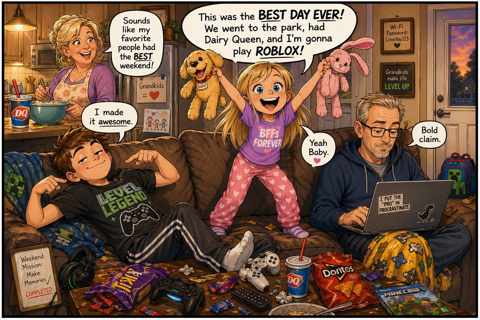 Hazel declares it the best day ever after going to the park, having Dairy Queen, and planning to play Roblox.