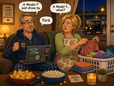 Pa tells Grandma that a Model T just drove by, then delivers the punchline: Ford.